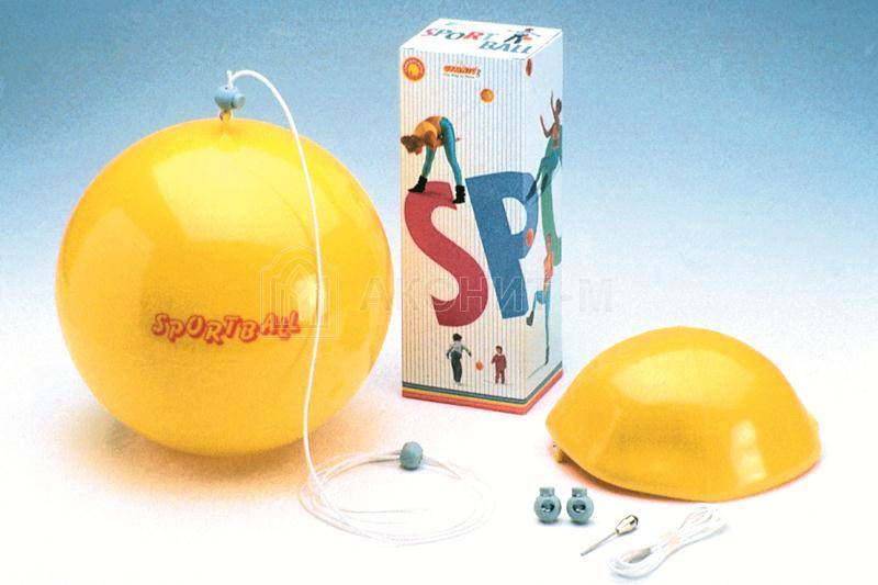 Мяч на резинке Sportball, диам. 20 см, желтый
