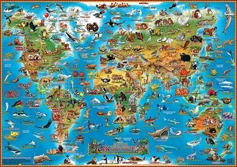 Детская карта мира Животные (настольная)